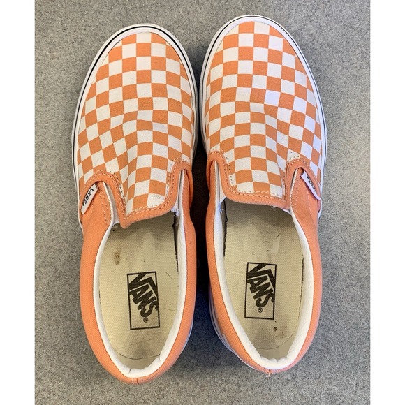 VANS - Size 4 Youth - Checkerboard Slip On Sneakers - Orange/White - Picture 7 of 8